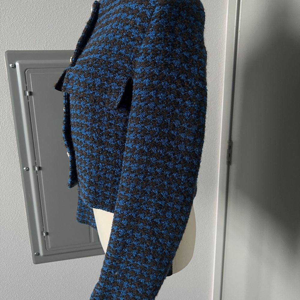 Zara Houndstooth Plaids Tweed Blazer Jacket - Picture 4 of 11